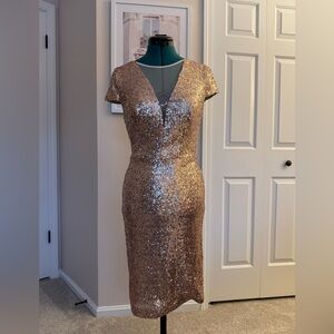 Bisou Bisou Shimmering Rose Gold Sequin Midi Dress